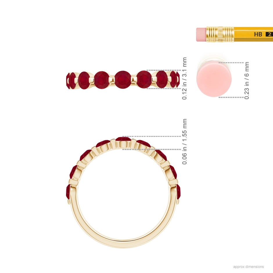3mm AA Floating Round Ruby Semi Eternity Wedding Band for Her in Yellow Gold ruler
