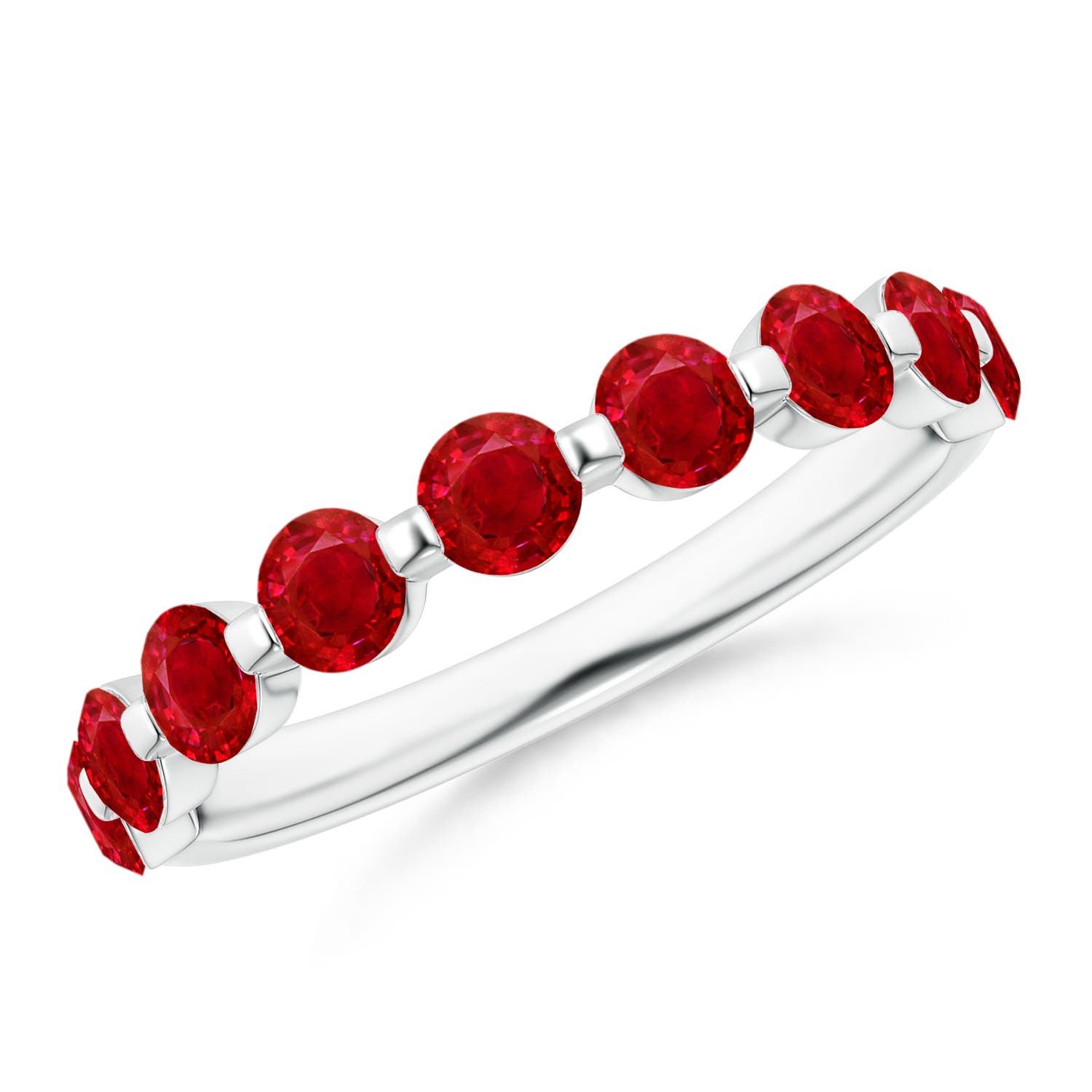 3mm AAA Floating Round Ruby Semi Eternity Wedding Band for Her in P950 Platinum