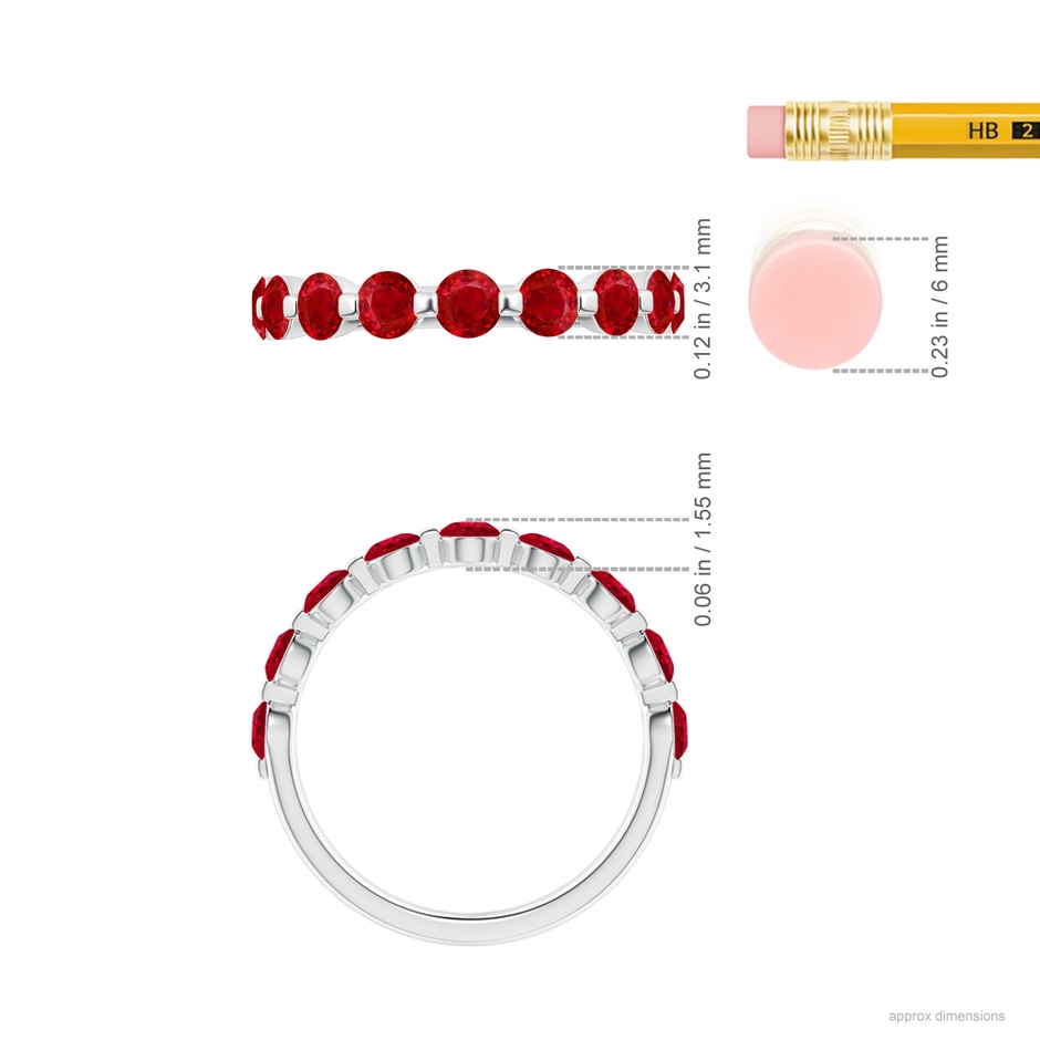 3mm AAA Floating Round Ruby Semi Eternity Wedding Band for Her in P950 Platinum ruler