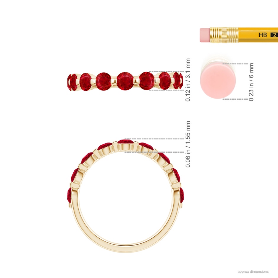 3mm AAA Floating Round Ruby Semi Eternity Wedding Band for Her in Yellow Gold ruler