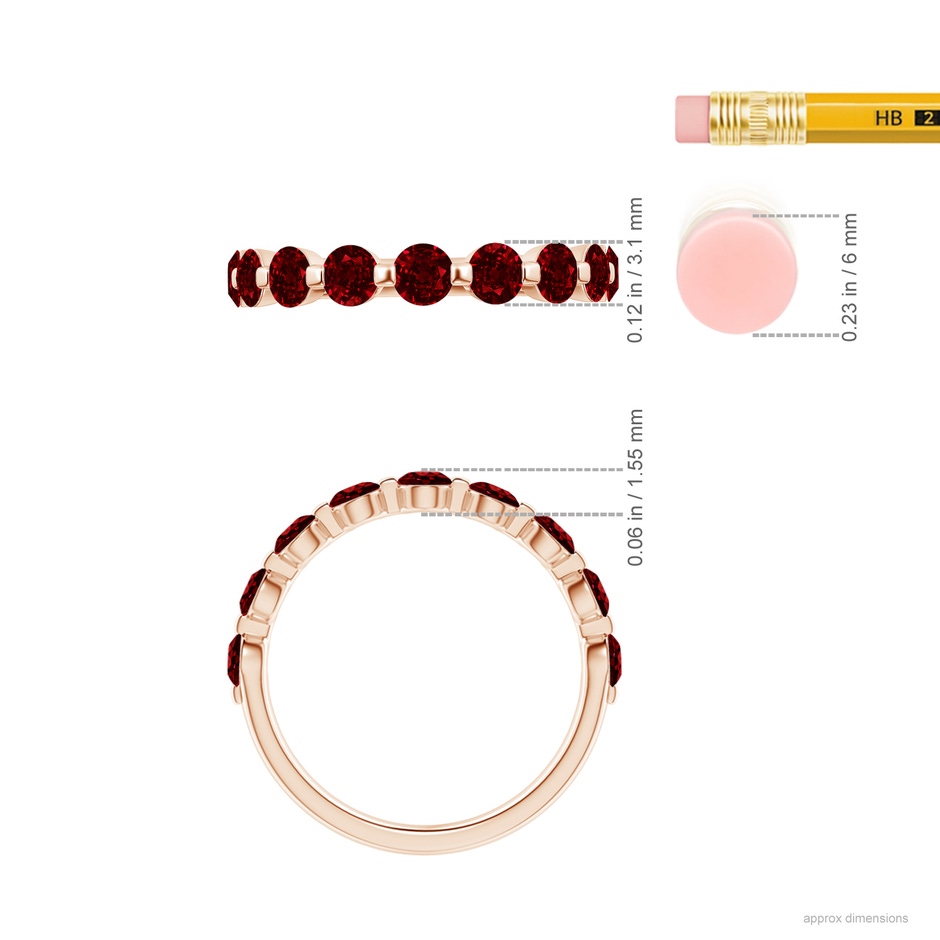 3mm AAAA Floating Round Ruby Semi Eternity Wedding Band for Her in Rose Gold ruler