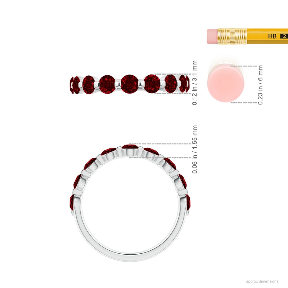 3mm AAAA Floating Round Ruby Semi Eternity Wedding Band for Her in White Gold ruler
