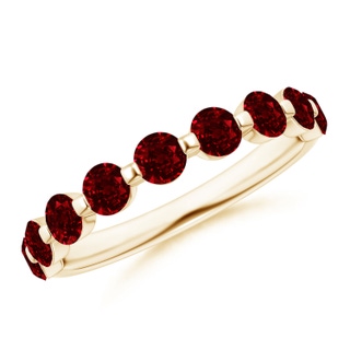 3mm AAAA Floating Round Ruby Semi Eternity Wedding Band for Her in Yellow Gold