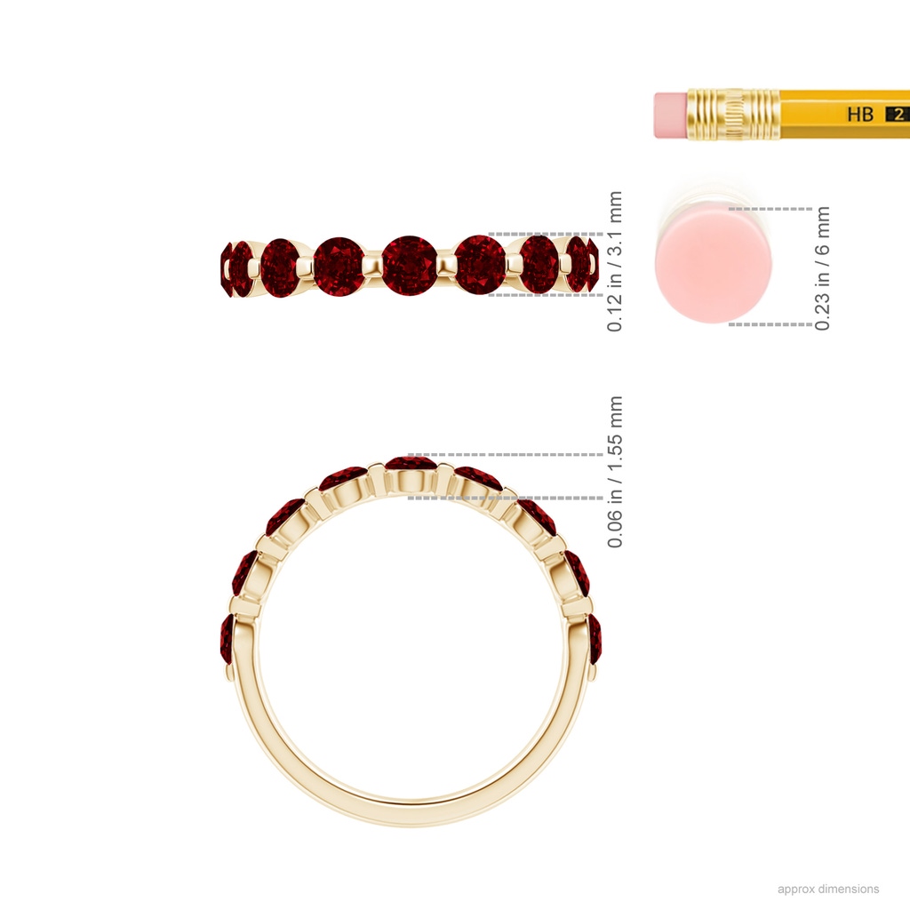 3mm AAAA Floating Round Ruby Semi Eternity Wedding Band for Her in Yellow Gold Ruler