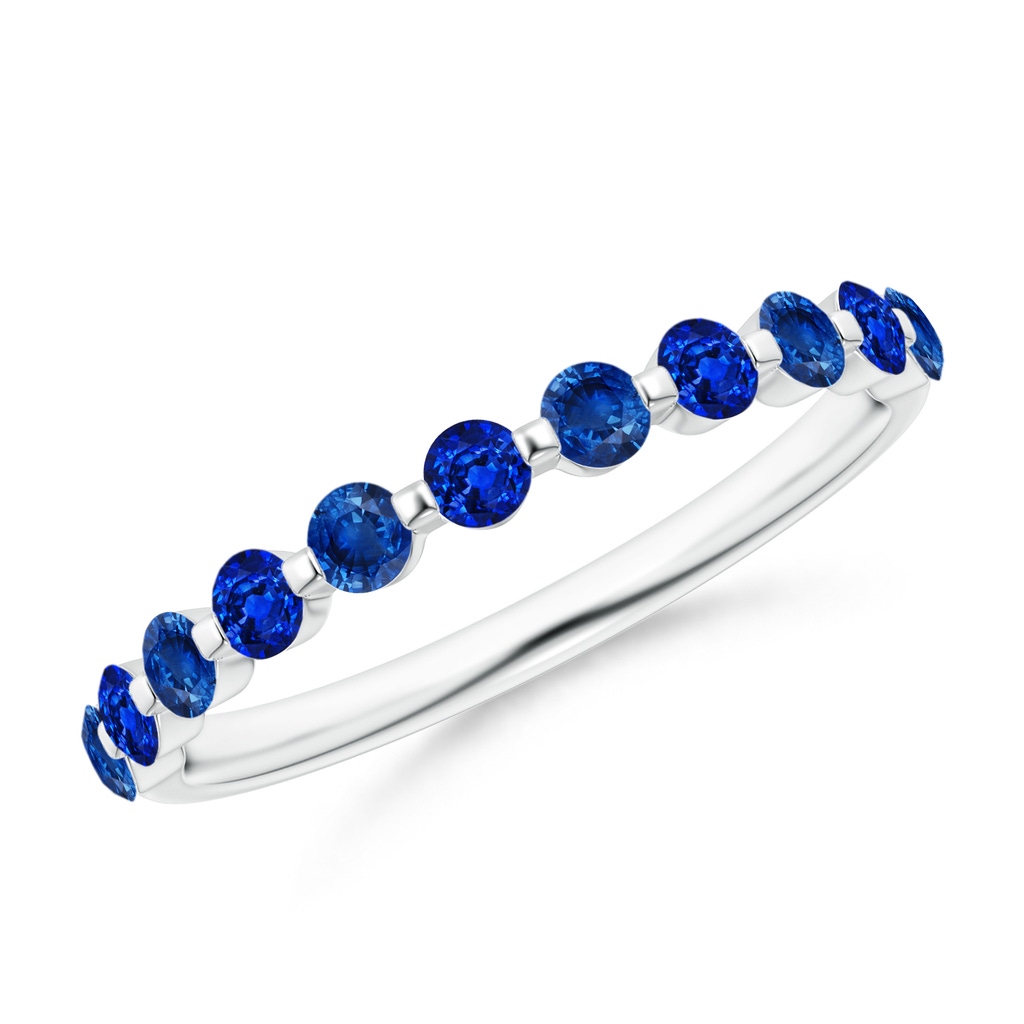 2.2mm AAAA Floating Round Sapphire Semi Eternity Wedding Band for Her in White Gold