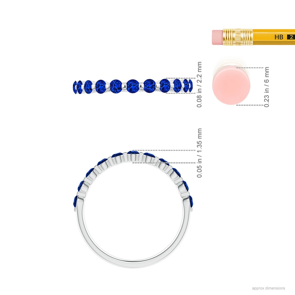 2.2mm AAAA Floating Round Sapphire Semi Eternity Wedding Band for Her in White Gold ruler