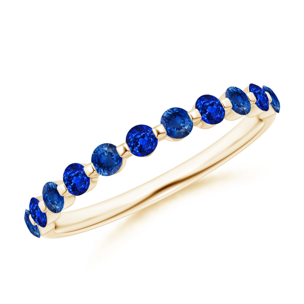 2.2mm AAAA Floating Round Sapphire Semi Eternity Wedding Band for Her in Yellow Gold