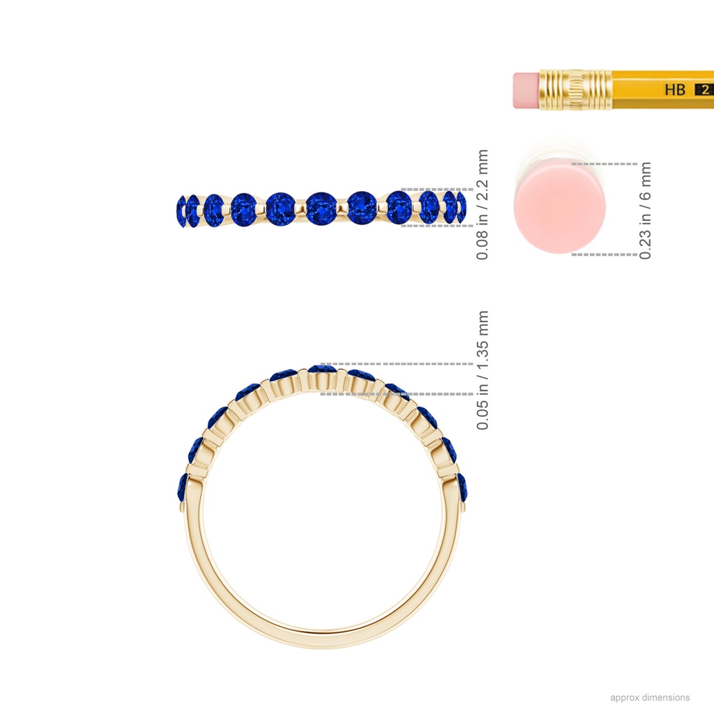 2.2mm AAAA Floating Round Sapphire Semi Eternity Wedding Band for Her in Yellow Gold Ruler