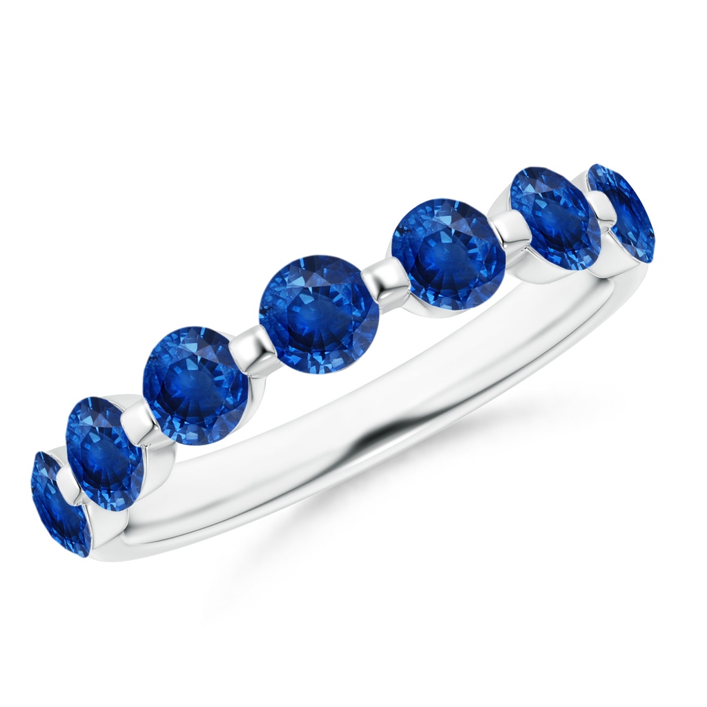 3.6mm AAA Floating Round Sapphire Semi Eternity Wedding Band for Her in White Gold