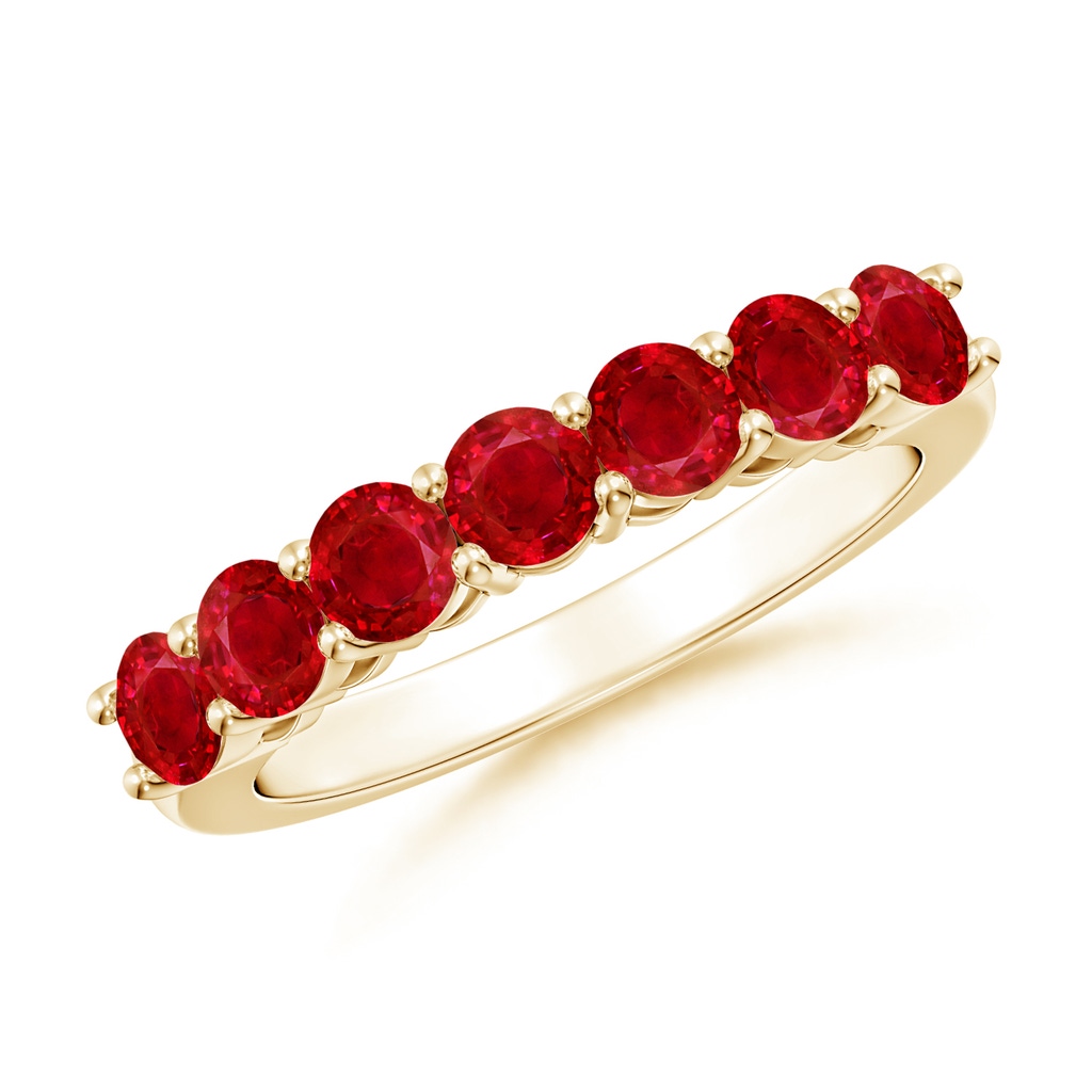 3.5mm AAA Half Eternity Seven Stone Ruby Wedding Band in Yellow Gold 