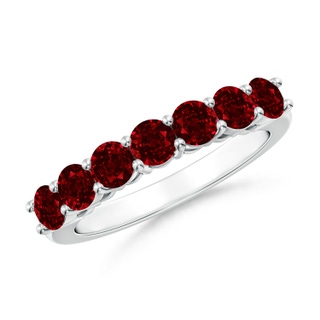3.5mm AAAA Half Eternity Seven Stone Ruby Wedding Band in White Gold