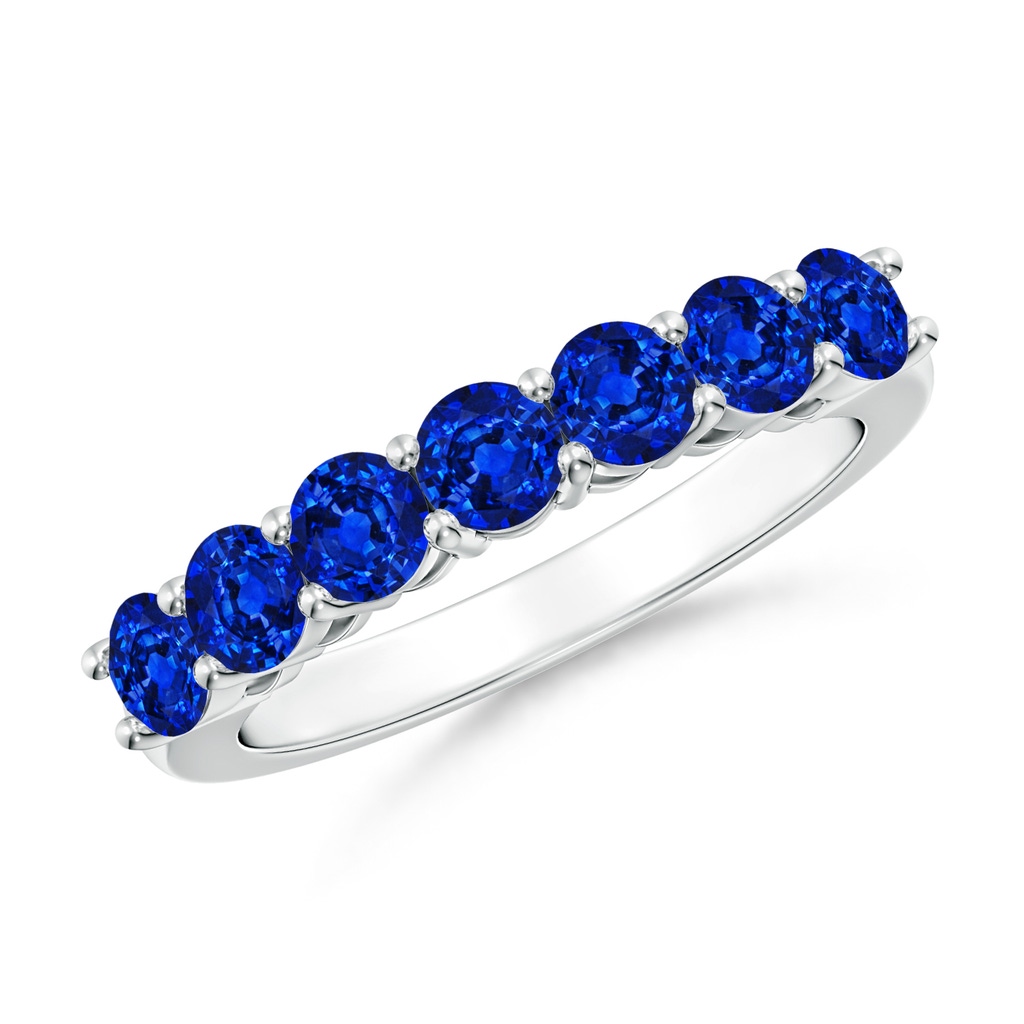 3.5mm Lab-Grown Half Eternity Seven Stone Blue Sapphire Wedding Band in White Gold