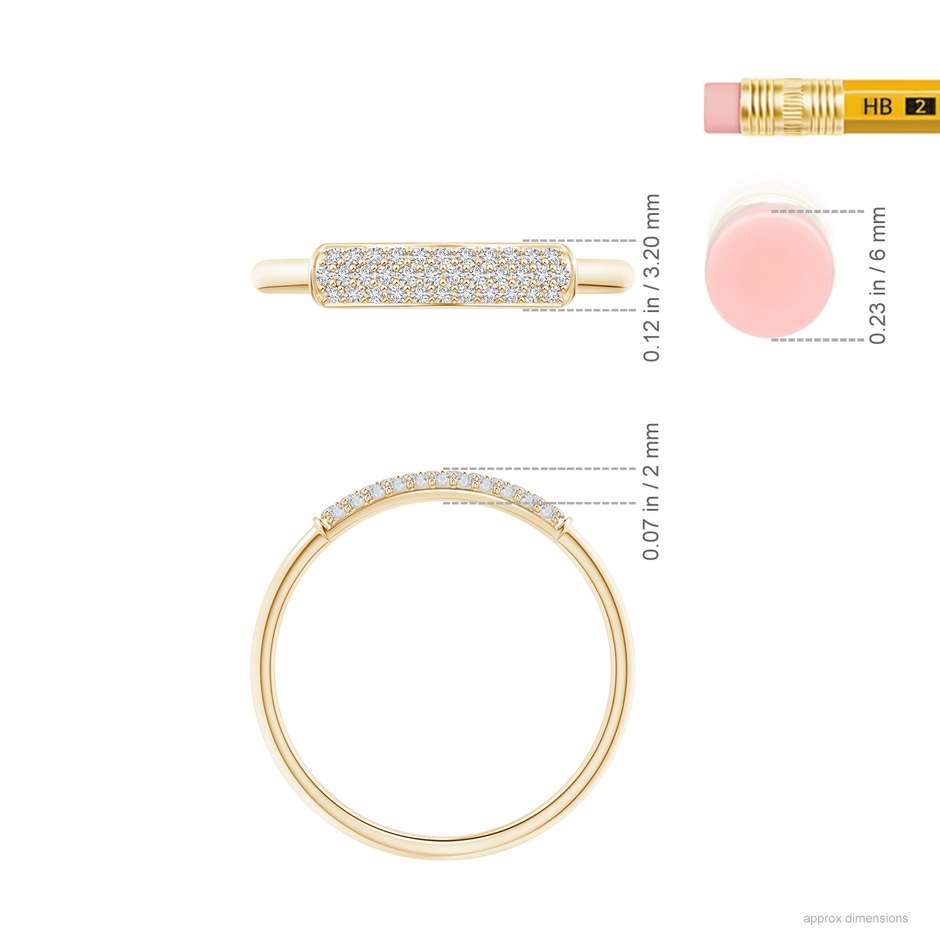 1mm HSI2 Triple Row Diamond Dome Wedding Band in Yellow Gold ruler