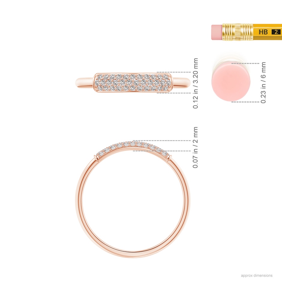1mm IJI1I2 Triple Row Diamond Dome Wedding Band in Rose Gold ruler