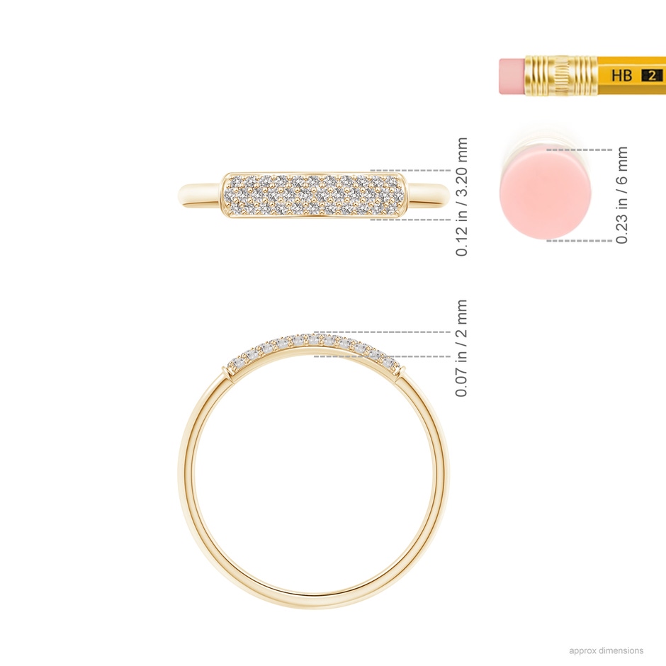 1mm IJI1I2 Triple Row Diamond Dome Wedding Band in Yellow Gold ruler