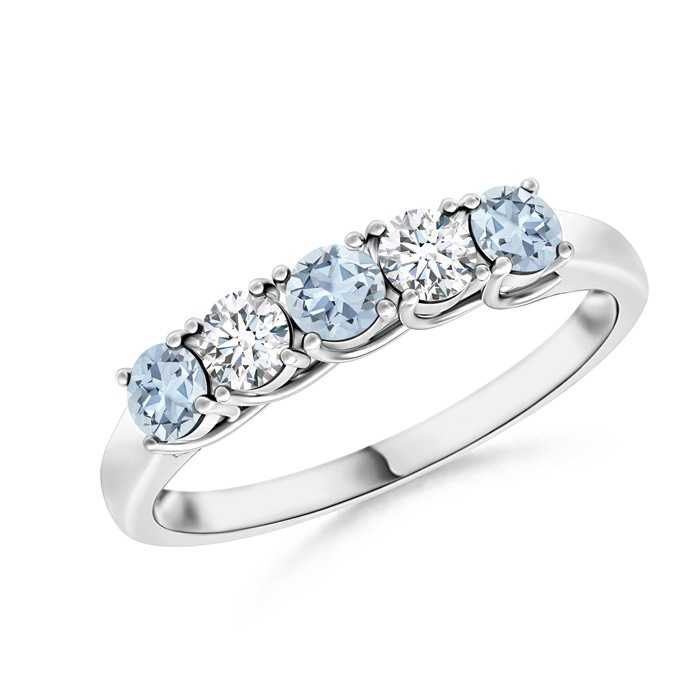 2.8mm A Half Eternity Five Stone Aquamarine and Diamond Wedding Band in 9K White Gold 