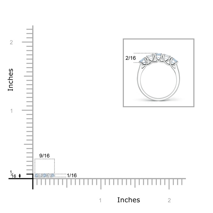 2.8mm A Half Eternity Five Stone Aquamarine and Diamond Wedding Band in 9K White Gold product image