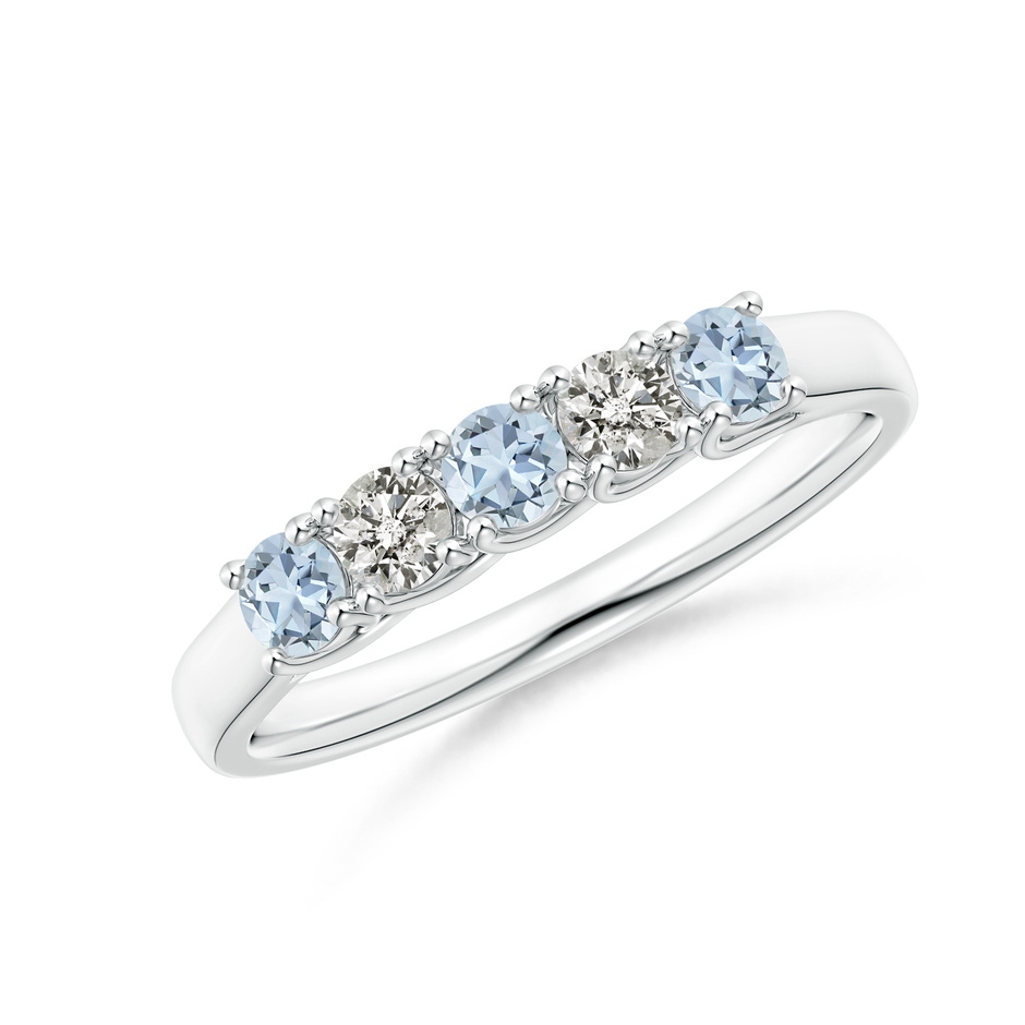 2.8mm A Half Eternity Five Stone Aquamarine and Diamond Wedding Band in P950 Platinum 