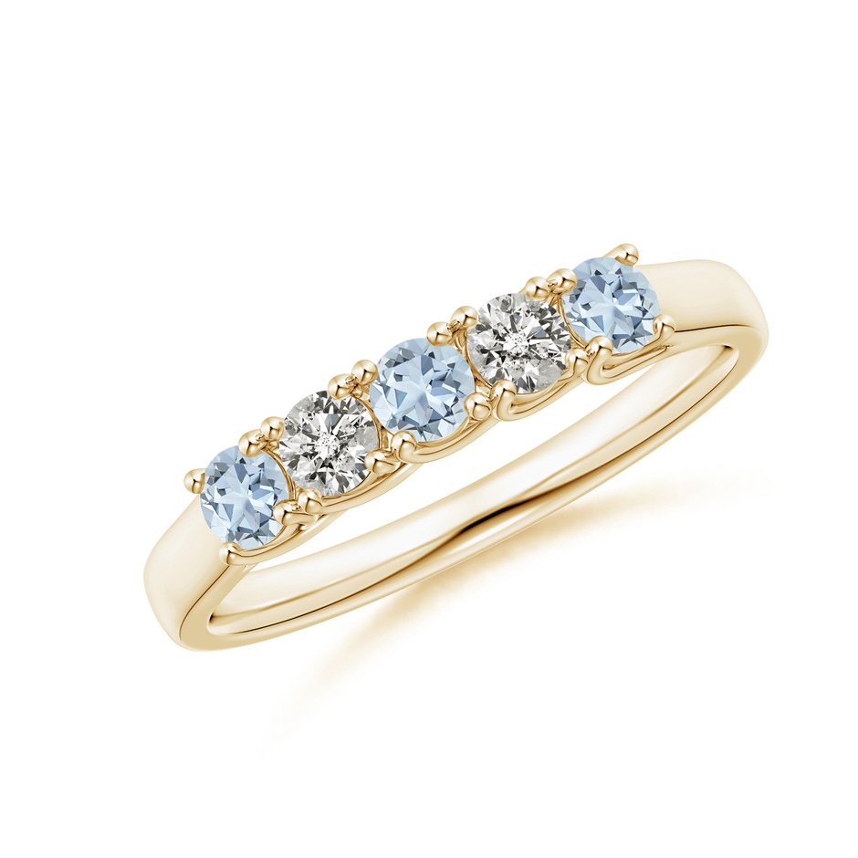 2.8mm A Half Eternity Five Stone Aquamarine and Diamond Wedding Band in Yellow Gold 