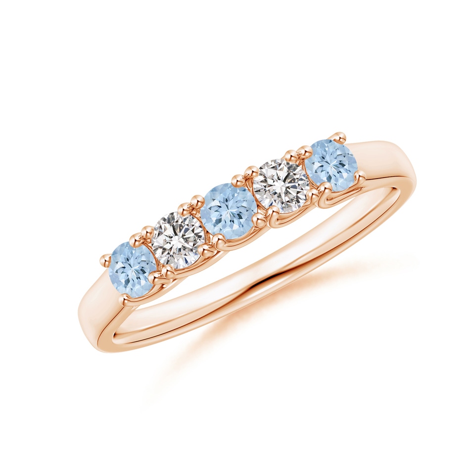 2.8mm AA Half Eternity Five Stone Aquamarine and Diamond Wedding Band in Rose Gold 