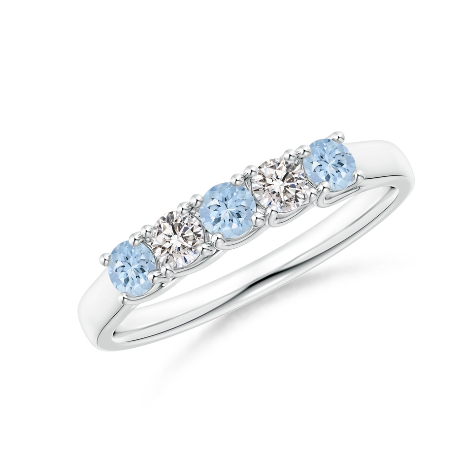 2.8mm AA Half Eternity Five Stone Aquamarine and Diamond Wedding Band in White Gold 