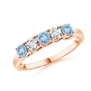 2.8mm AAA Half Eternity Five Stone Aquamarine and Diamond Wedding Band in 9K Rose Gold