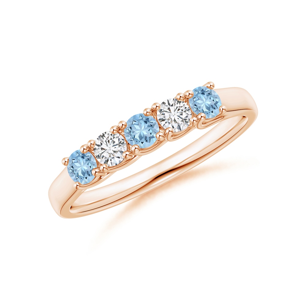 2.8mm AAA Half Eternity Five Stone Aquamarine and Diamond Wedding Band in Rose Gold 
