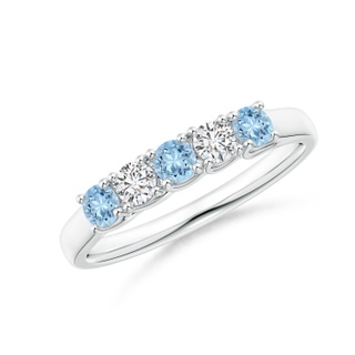 2.8mm AAA Half Eternity Five Stone Aquamarine and Diamond Wedding Band in White Gold