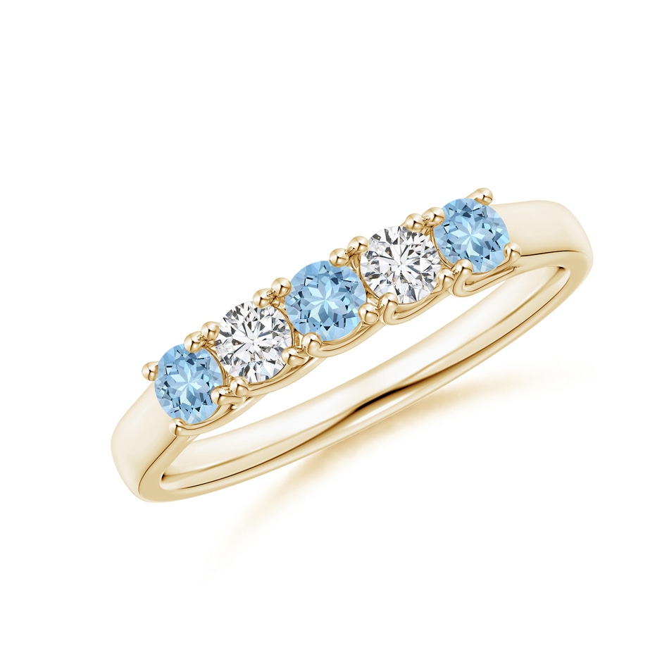 2.8mm AAA Half Eternity Five Stone Aquamarine and Diamond Wedding Band in Yellow Gold 