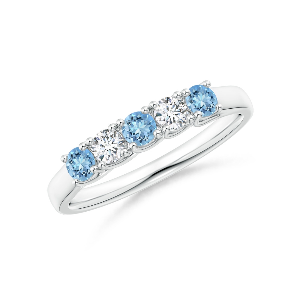 2.8mm AAAA Half Eternity Five Stone Aquamarine and Diamond Wedding Band in P950 Platinum 