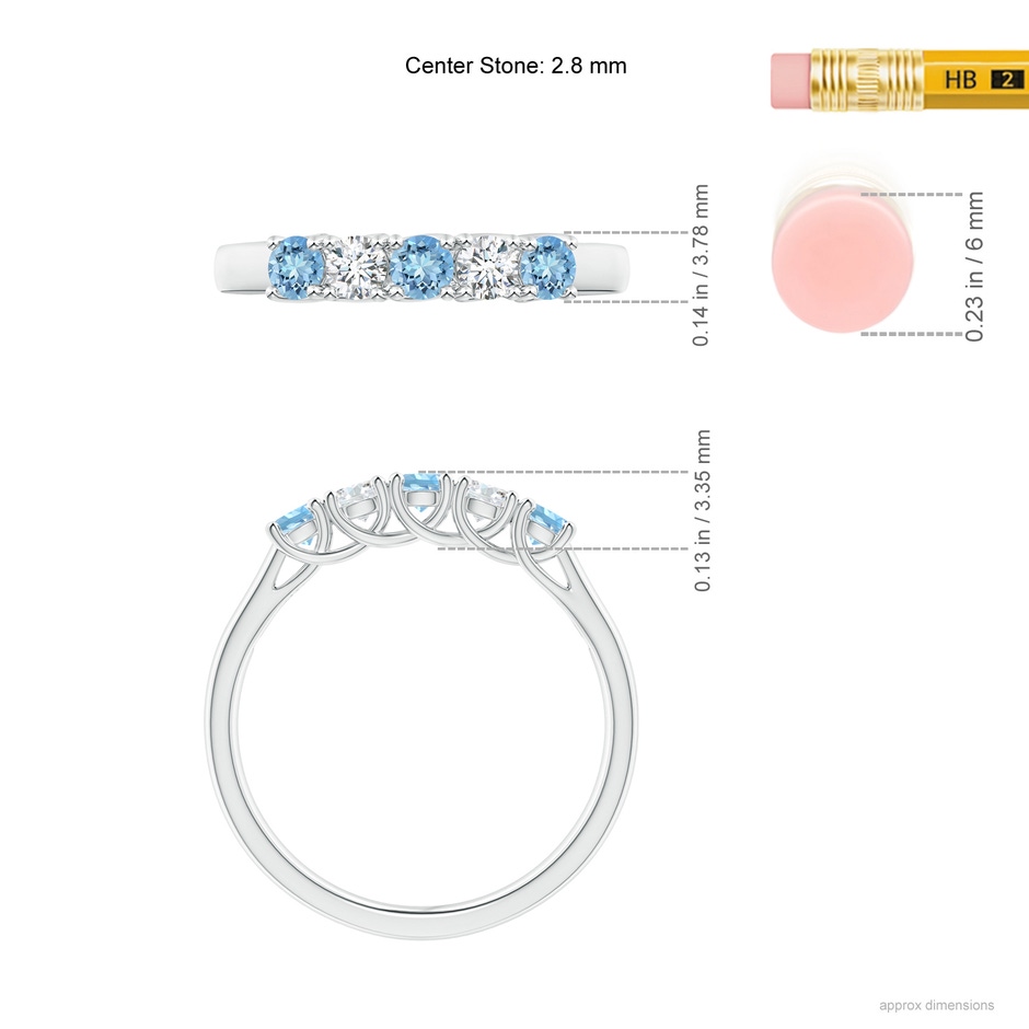 2.8mm AAAA Half Eternity Five Stone Aquamarine and Diamond Wedding Band in P950 Platinum ruler
