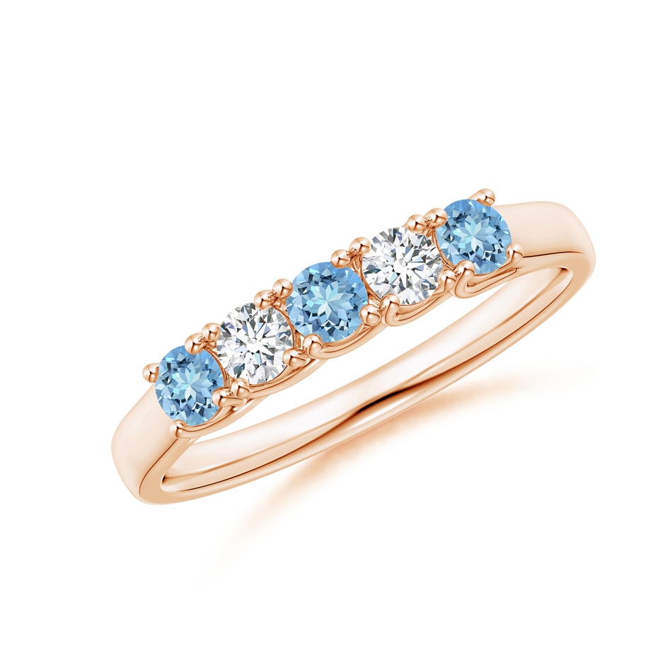 2.8mm AAAA Half Eternity Five Stone Aquamarine and Diamond Wedding Band in Rose Gold 