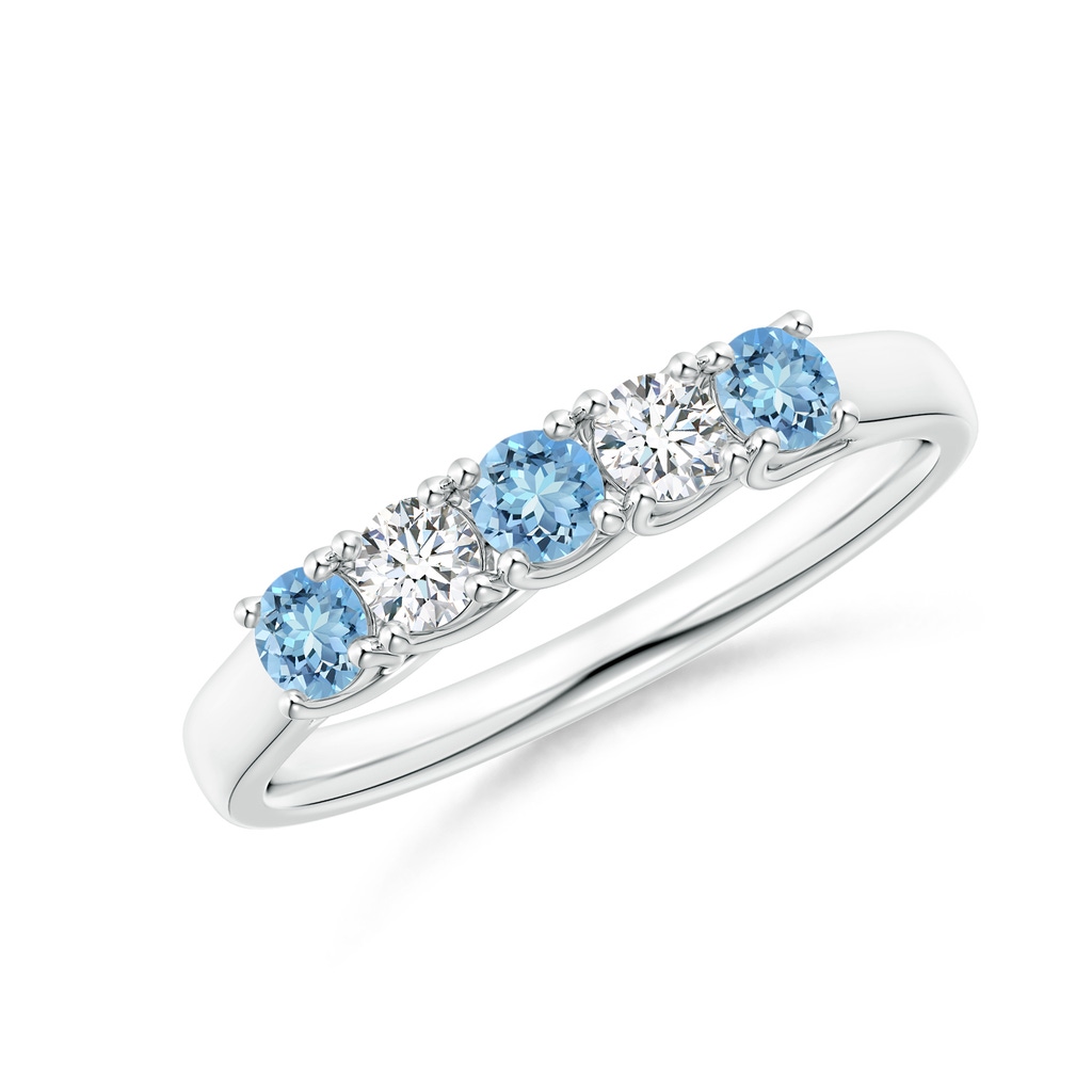 2.8mm AAAA Half Eternity Five Stone Aquamarine and Diamond Wedding Band in White Gold