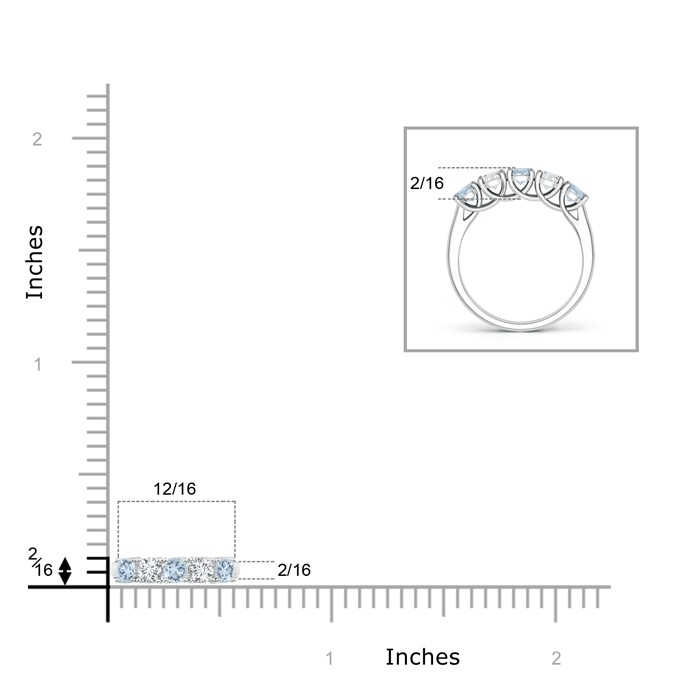 3.8mm A Half Eternity Five Stone Aquamarine and Diamond Wedding Band in 9K White Gold product image