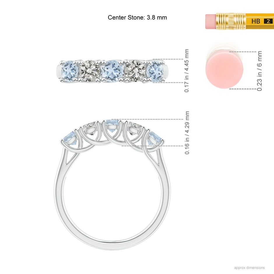 3.8mm A Half Eternity Five Stone Aquamarine and Diamond Wedding Band in White Gold ruler