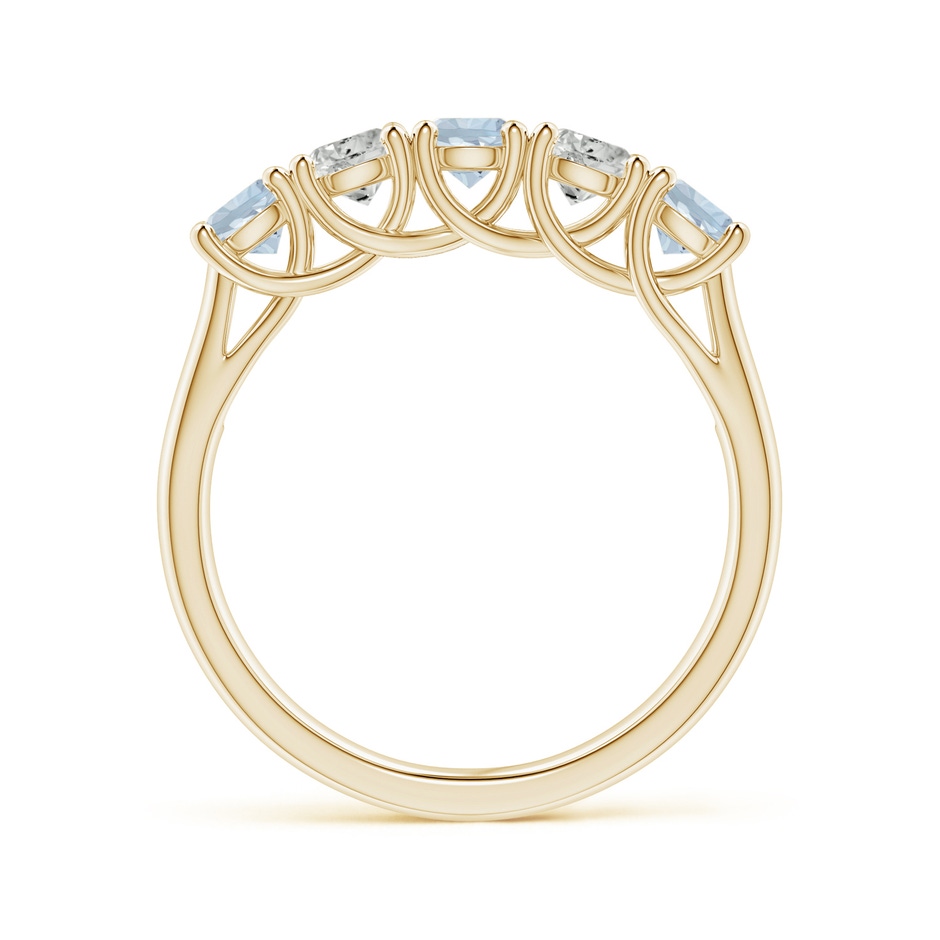 3.8mm A Half Eternity Five Stone Aquamarine and Diamond Wedding Band in Yellow Gold side-1