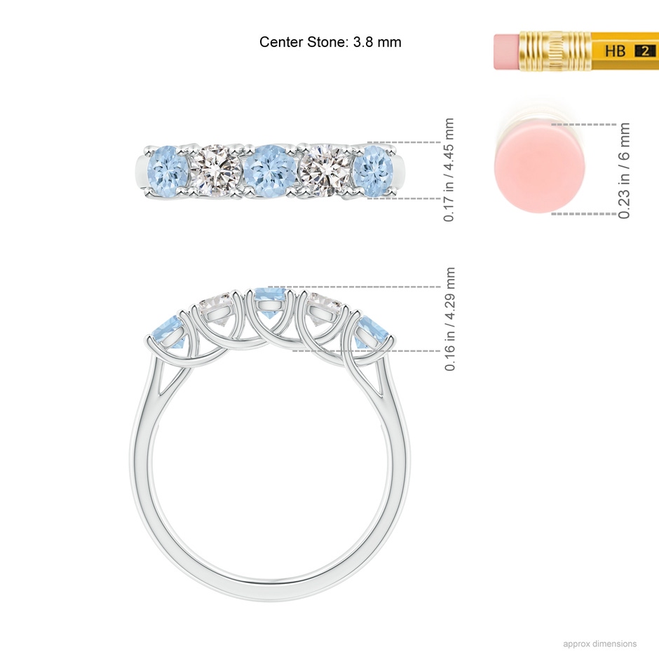 3.8mm AA Half Eternity Five Stone Aquamarine and Diamond Wedding Band in White Gold ruler