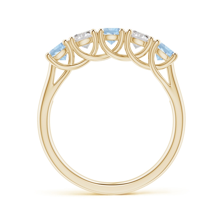 3.8mm AA Half Eternity Five Stone Aquamarine and Diamond Wedding Band in Yellow Gold side-1