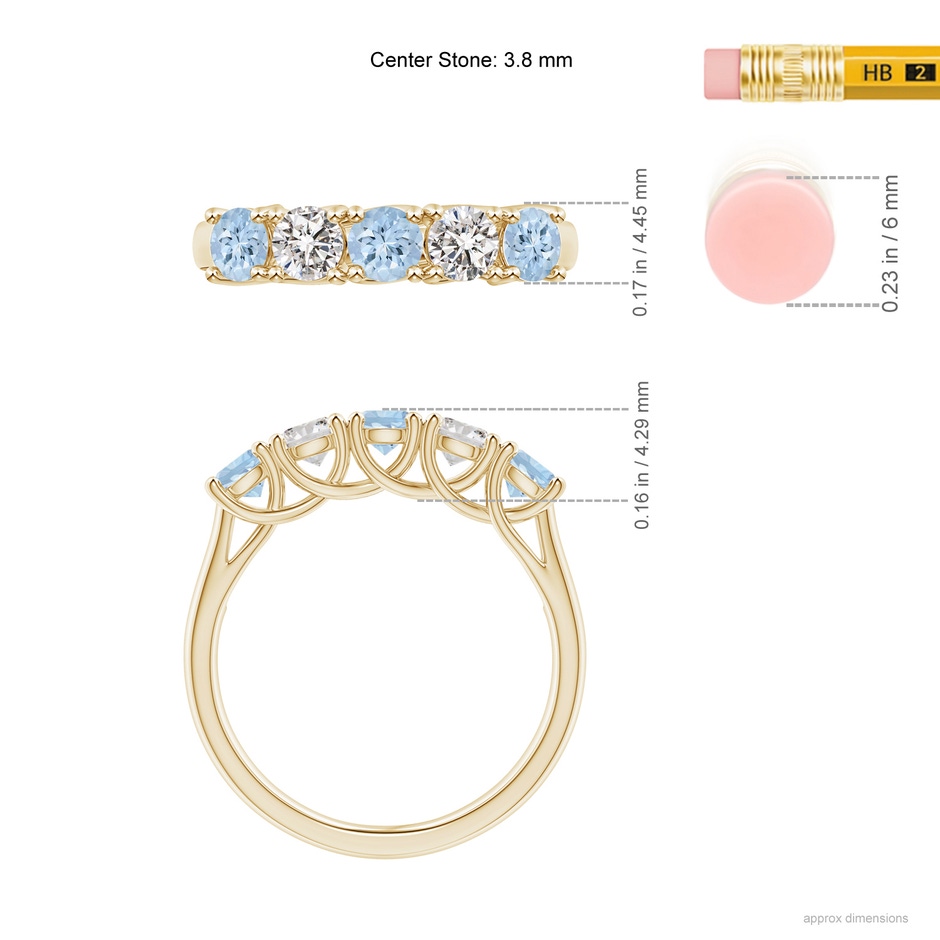3.8mm AA Half Eternity Five Stone Aquamarine and Diamond Wedding Band in Yellow Gold ruler