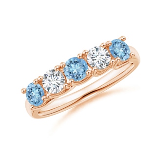 3.8mm AAAA Half Eternity Five Stone Aquamarine and Diamond Wedding Band in Rose Gold