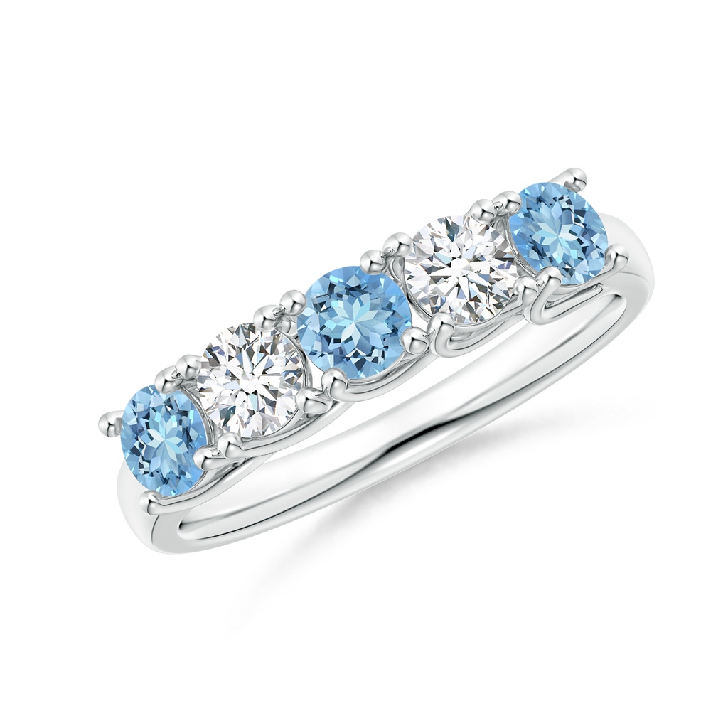 3.8mm AAAA Half Eternity Five Stone Aquamarine and Diamond Wedding Band in White Gold 