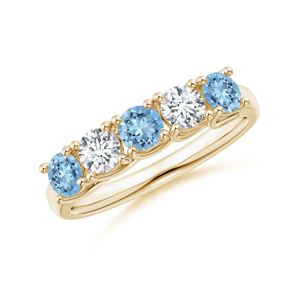 3.8mm AAAA Half Eternity Five Stone Aquamarine and Diamond Wedding Band in Yellow Gold 