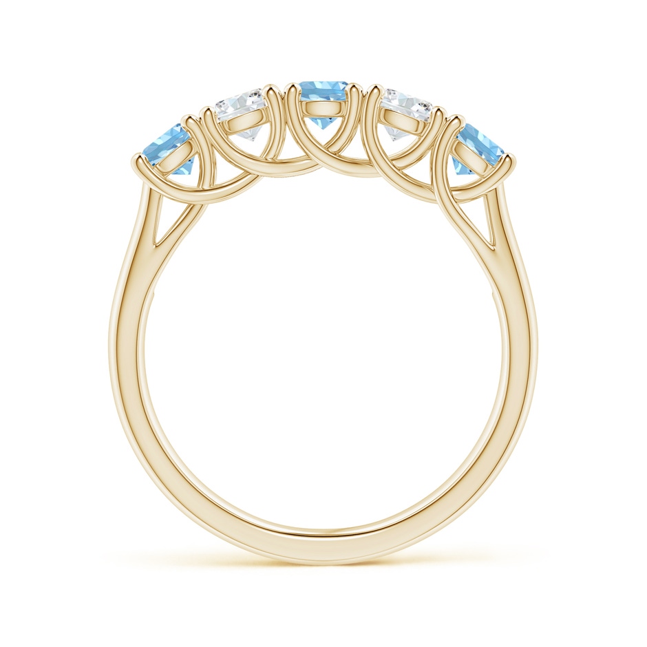 3.8mm AAAA Half Eternity Five Stone Aquamarine and Diamond Wedding Band in Yellow Gold side-1
