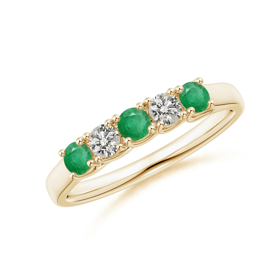 2.8mm A Half Eternity 5 Stone Emerald and Diamond Wedding Band in Yellow Gold 