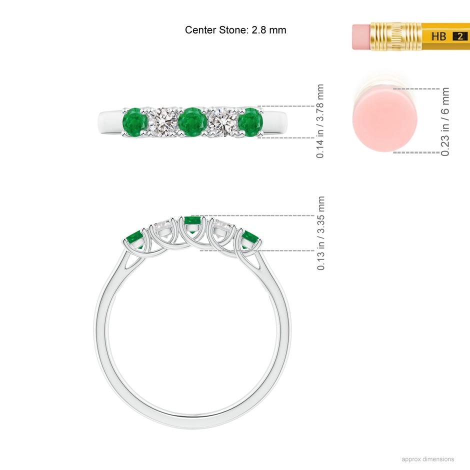 2.8mm AA Half Eternity 5 Stone Emerald and Diamond Wedding Band in White Gold ruler