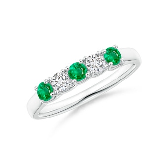 2.8mm AAA Half Eternity 5 Stone Emerald and Diamond Wedding Band in S999 Silver