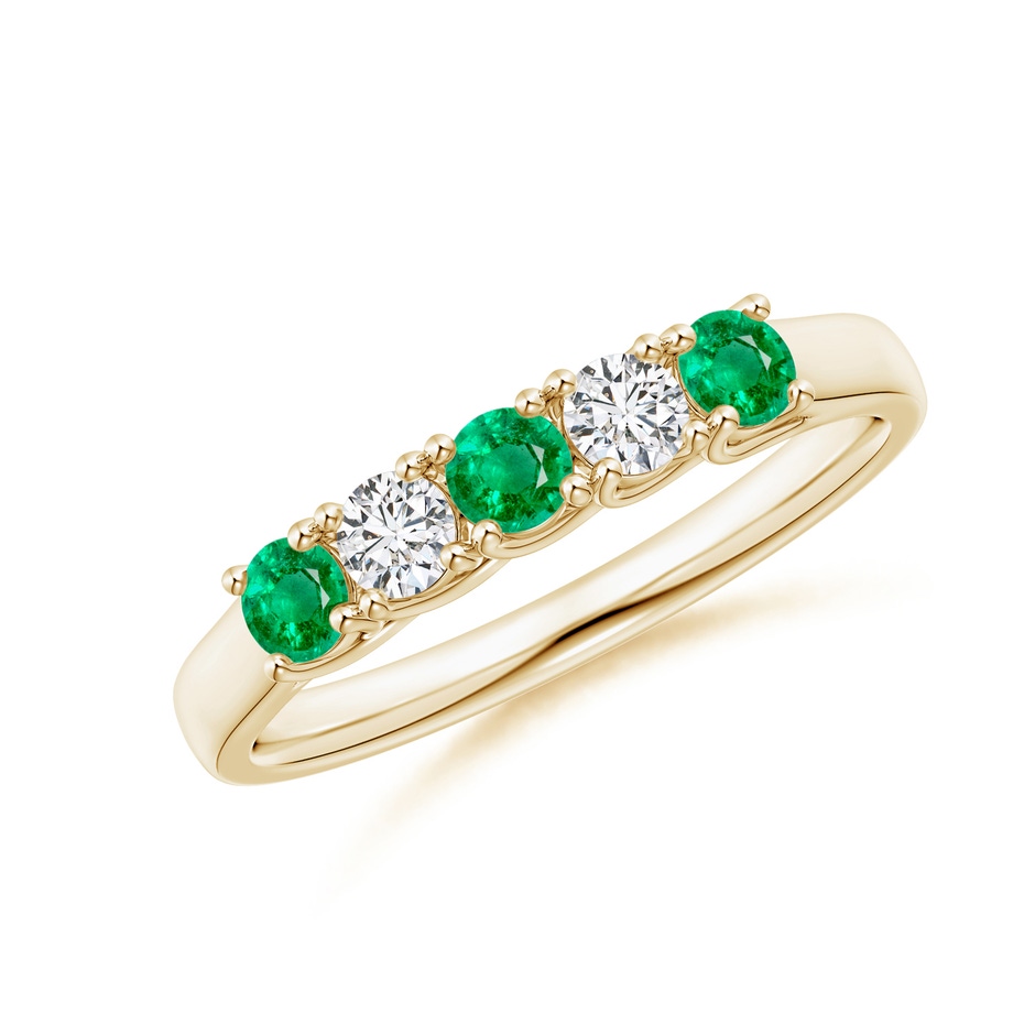 2.8mm AAA Half Eternity 5 Stone Emerald and Diamond Wedding Band in Yellow Gold 