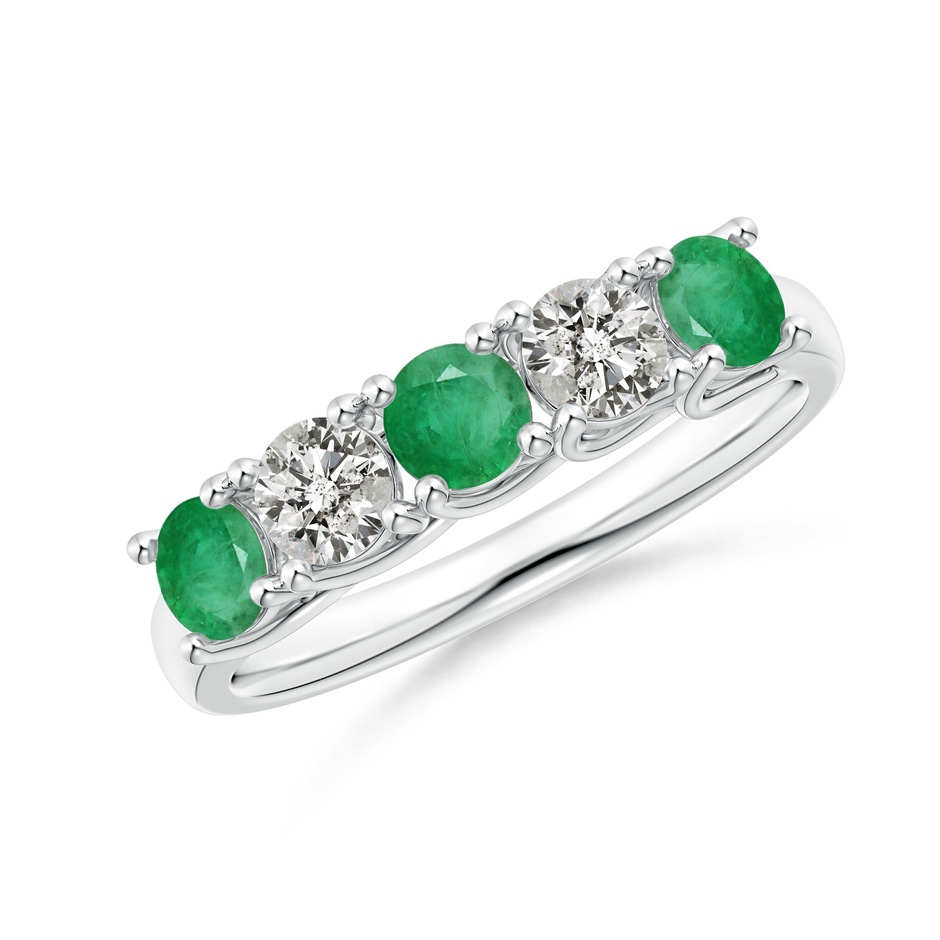 3.8mm A Half Eternity 5 Stone Emerald and Diamond Wedding Band in P950 Platinum 