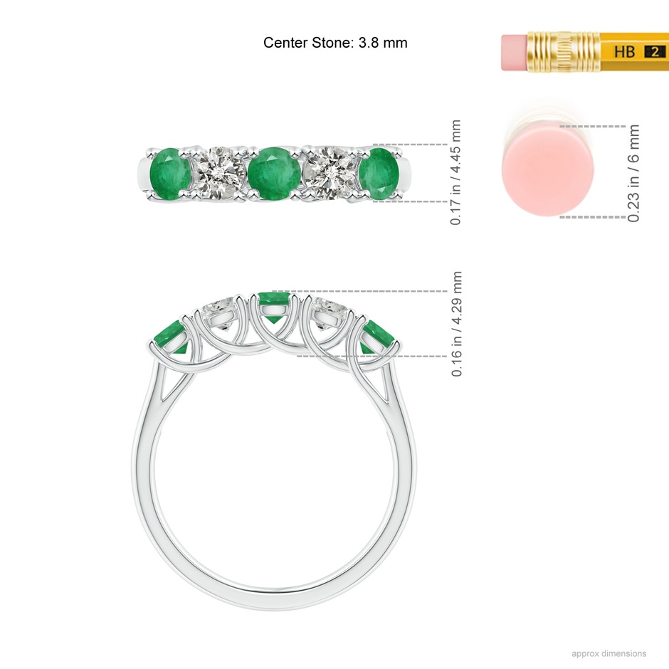 3.8mm A Half Eternity 5 Stone Emerald and Diamond Wedding Band in P950 Platinum ruler