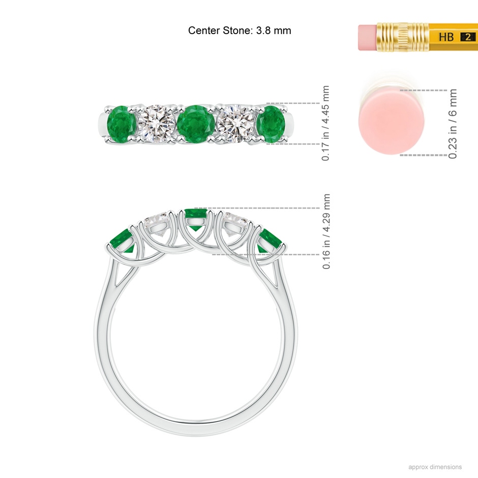 3.8mm AA Half Eternity 5 Stone Emerald and Diamond Wedding Band in White Gold ruler